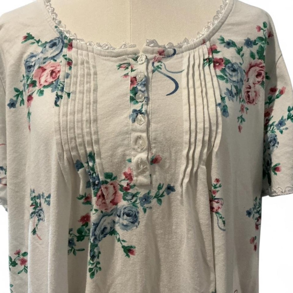Only Necessities Nightgown Womens 2X White Floral Cotton Lace Pintuck - Picture 2 of 8